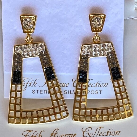 FAC Geometric Rhodium Plated Gold Tone Drop Earrings - Picture 1 of 8